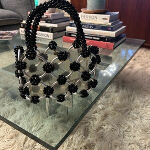 Vintage Elegant Black Beaded Handbag Purse Made in Italy